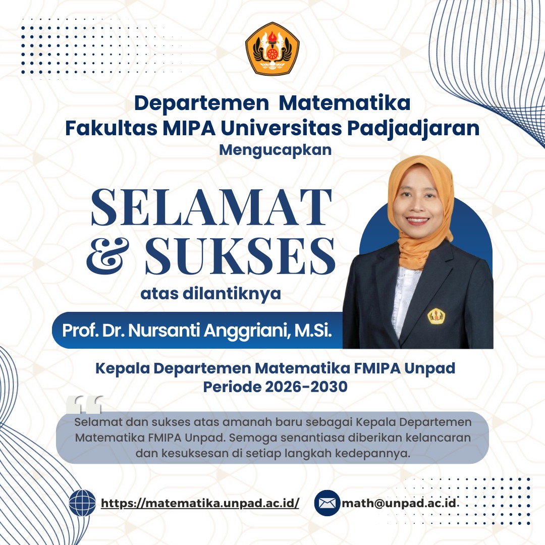 Ucapan Selamat atas Pelantikan Kepala Departemen Matematika FMIPA Unpad Periode 2026–2030